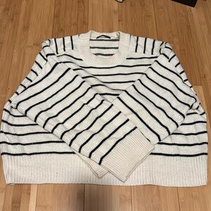 T Tahari Cream and Black Striped Sweater